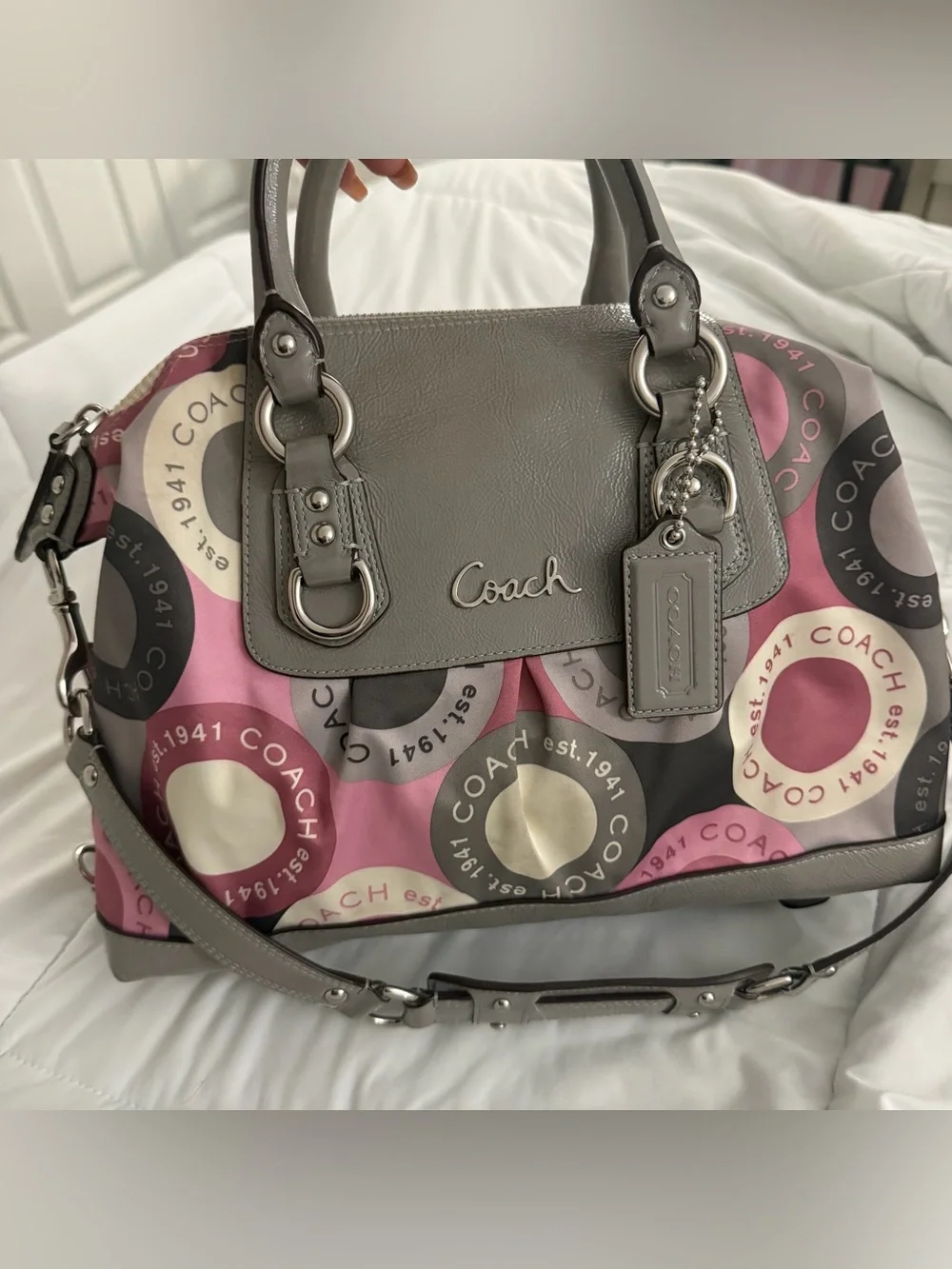 Vintage Coach Ashley Signature Snaphead Satchel Pink Grey F15451 Y2K